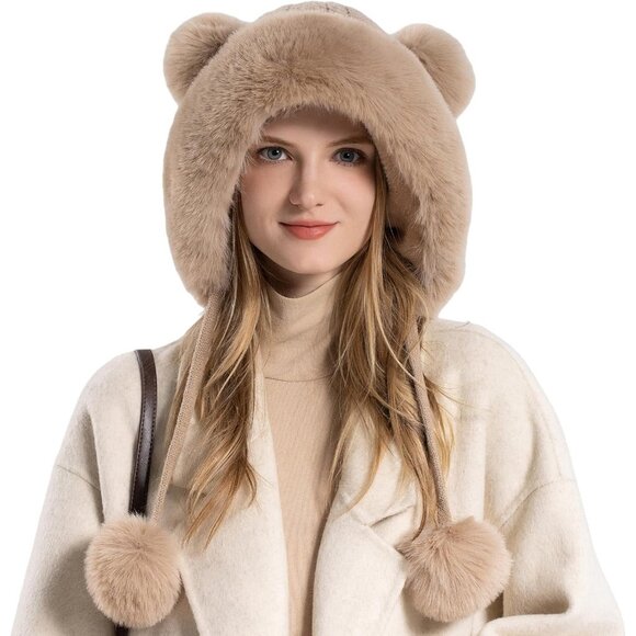 Accessories - Women Khaki 2Winter Sherpa Beanie Hats Knit Ear Flaps Peruvian Cover Ears